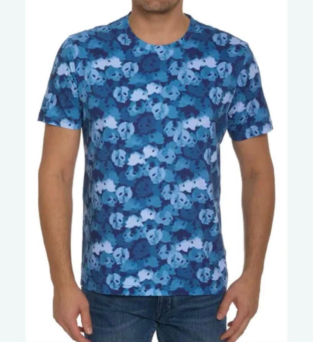 Robert Graham Men’s Crew Neck Tee, Blue Skull Camo, XL